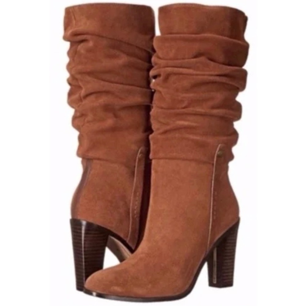 Donald J Pliner Odessa Boho Western Cognac Suede Slouch‎ Mid Calf Boots SZ 8M